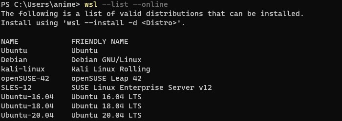 WSL Available Distros